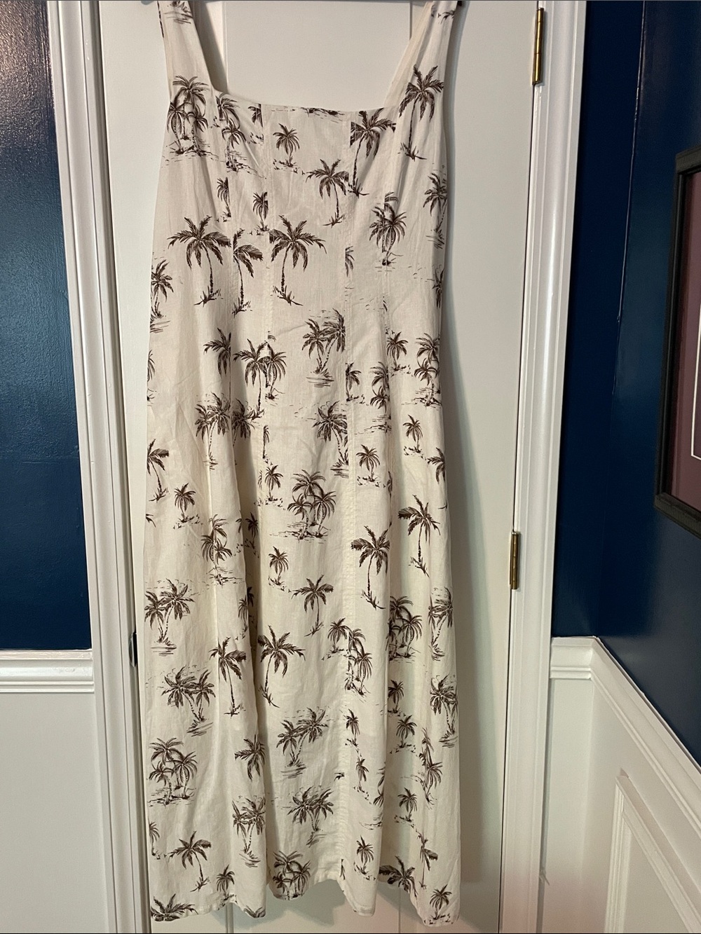 LOFT Cream Maxi Dress with Black Palm Print